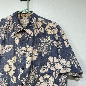 VINTAGE Cooke Street Hawaiian Shirt Size Large Single Stitch Blue White Floral
